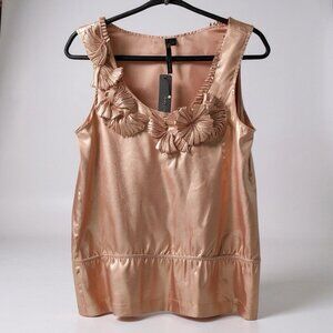 NWT Kay Celine Blush Pink Floral Accent Satin Sleeveless Top Womens Size Large